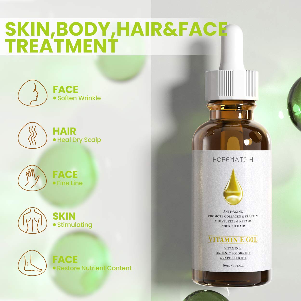 H Vitamin E Oil - Anti Aging, Reduce Wrinkles and Fine Lines for Moisturized & Youthful Skin