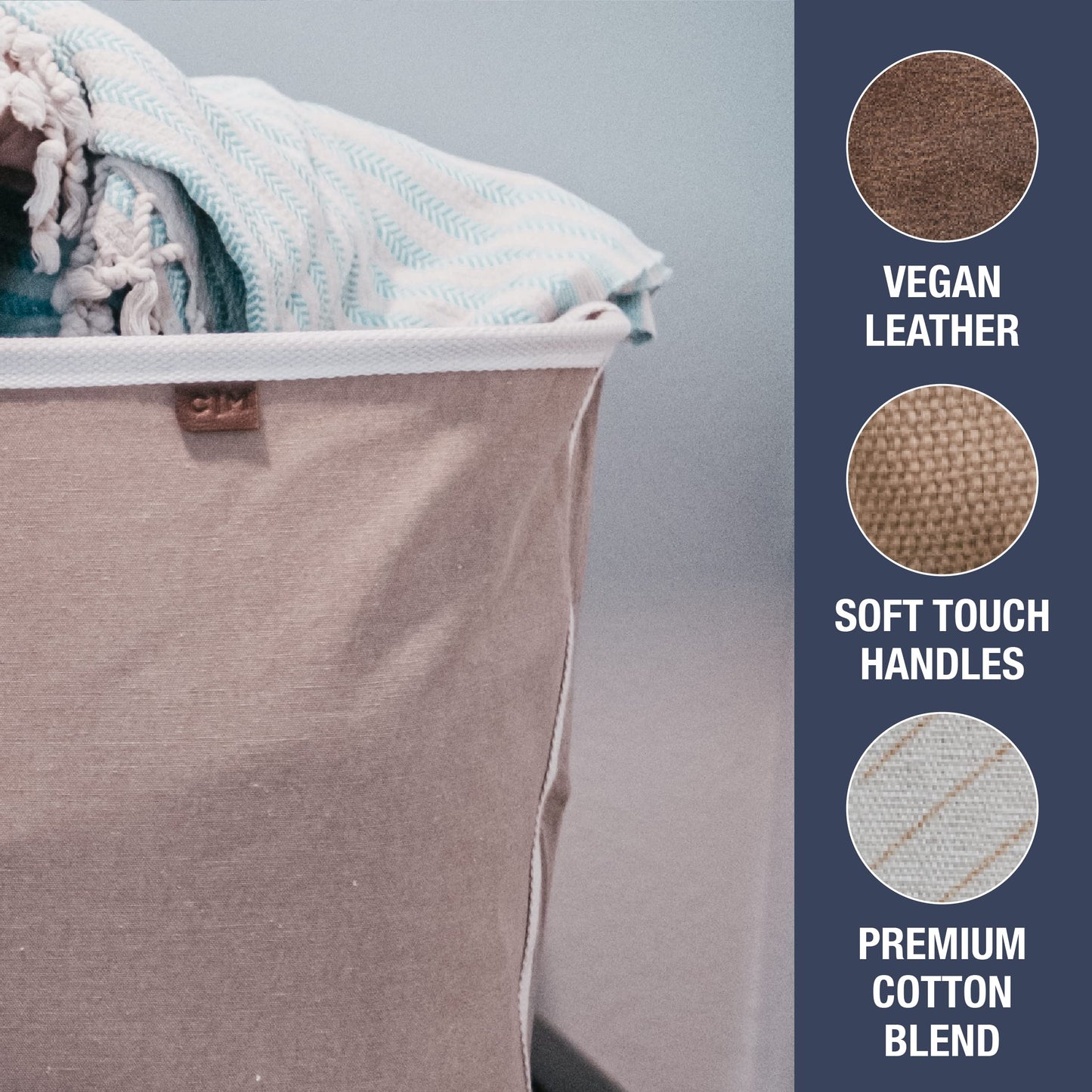 Collapsible Laundry Basket Hamper - LUXE Cream Herringbone 2Pack 60L