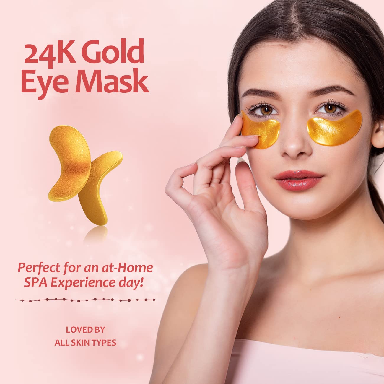 24K Gold Eye Mask with Hyaluronic Acid & Collagen, Reduce Wrinkles