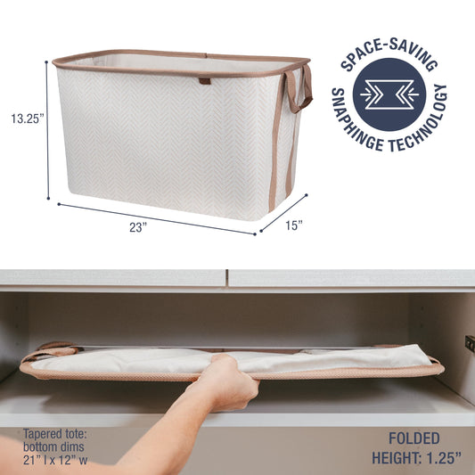 Collapsible Laundry Basket Hamper - LUXE Cream Herringbone 2Pack 60L