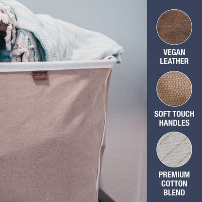 Collapsible Laundry Basket Hamper - LUXE Cream Herringbone 2Pack 60L